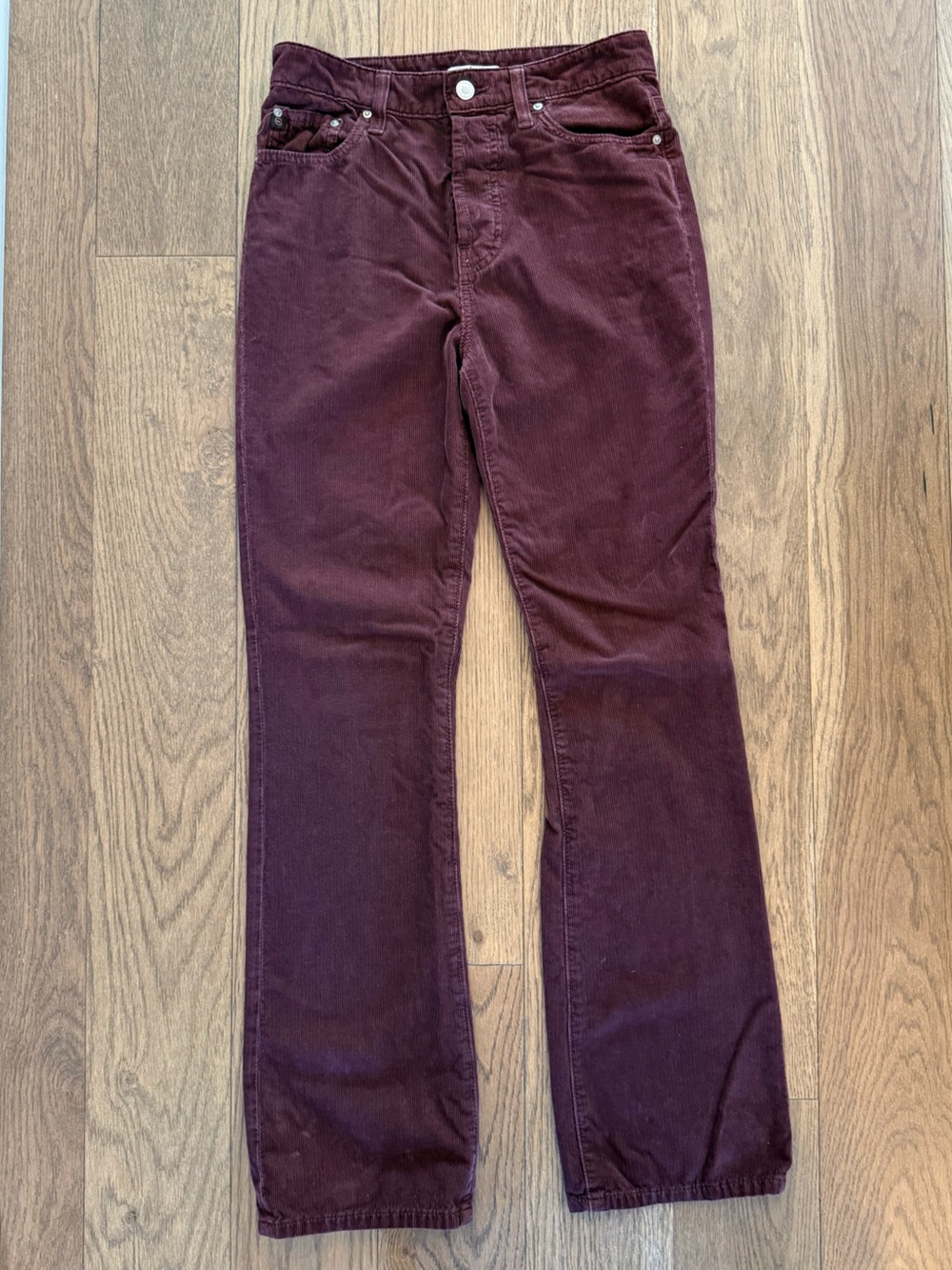 Alexa Chung For AG The South Gate Corduroy Straight Leg Pants Burgundy 27R